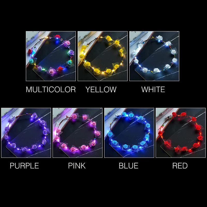 Photo 3 of 30PCS LED Flower Crown Light Up Flower Crown Multifunctional Floral Headpiece Hair Wreath for Women Girls Hair Accessories Birthday Wedding Party