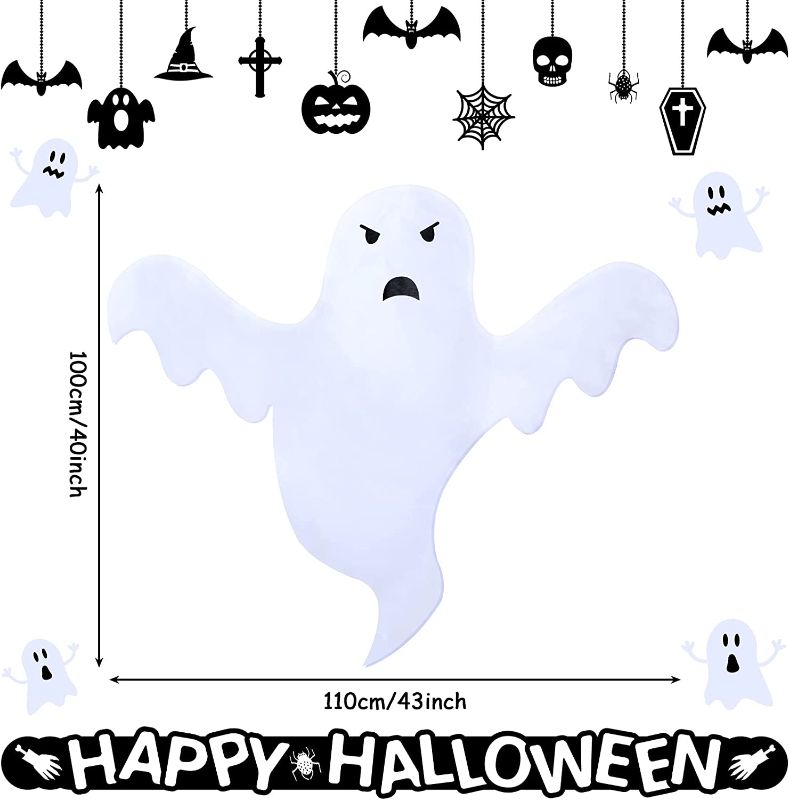 Photo 2 of 4 PCS Hanging Ghosts Halloween Decorations Outdoor, 43 Inch Cute Grimace Halloween Decor Ghosts for Outside, Yard, Tree, Spooky Party Supplies
