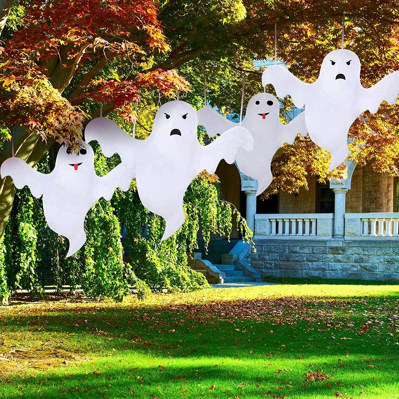 Photo 1 of 4 PCS Hanging Ghosts Halloween Decorations Outdoor, 43 Inch Cute Grimace Halloween Decor Ghosts for Outside, Yard, Tree, Spooky Party Supplies
