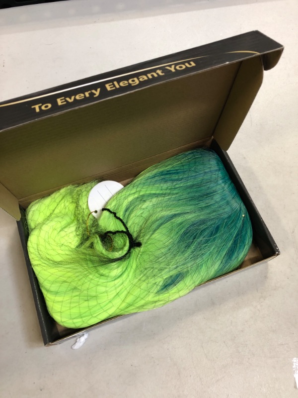 Photo 2 of BERON 14 Inches Neon Green Wig Short Curly Wig with Bangs Dark Root Ombre Green Wig Synthetic Wigs Women Girls Ombre Wig with Wig Cap