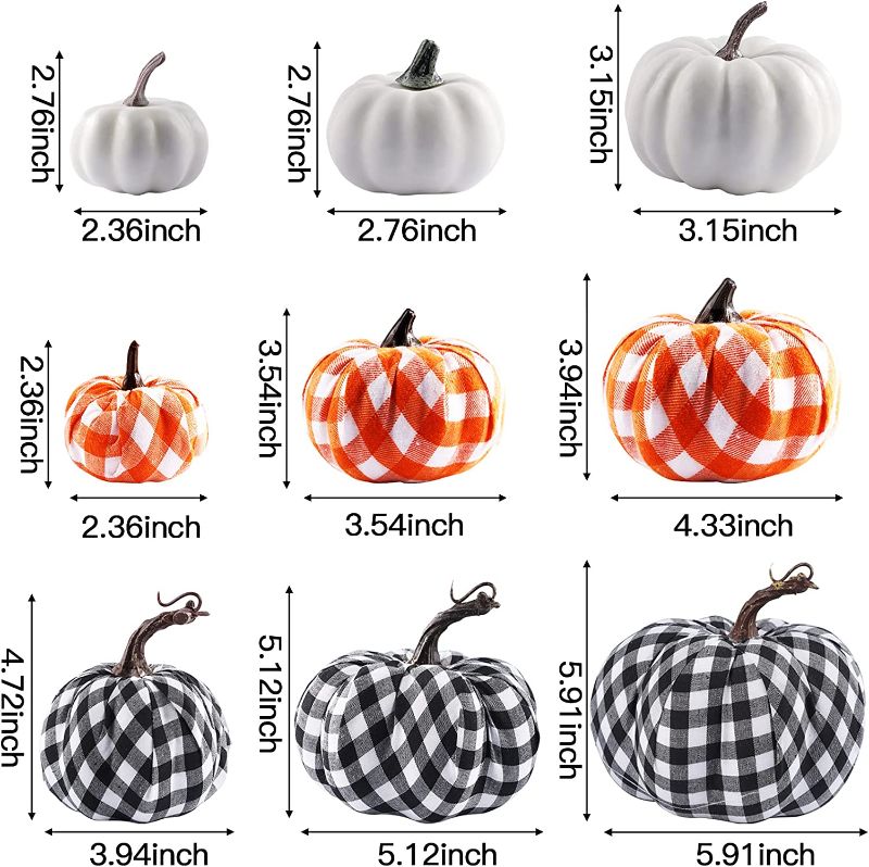Photo 2 of 12pcs Artificial Pumpkins Decor Fake Decorative Pumpkins with Assorted Color and Size for Fall Outdoor Thanksgiving Halloween Table Decorations