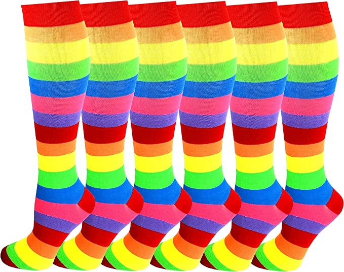 Photo 1 of 6 Pairs Women's Fancy Design Multi Colorful Patterned Knee High Socks