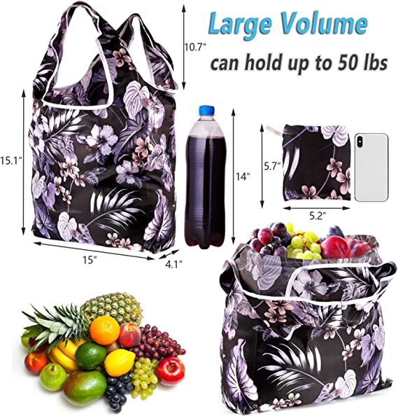 Photo 2 of 2 COUNT DUDETOP Shopping Bags Reusable Grocery Bags Foldable Shopping Bags Large 50LBS Tote Bags