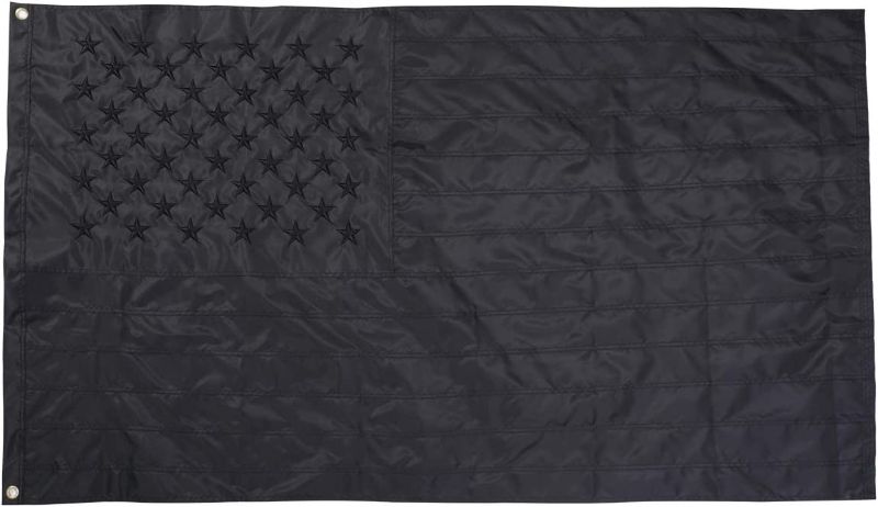 Photo 1 of All Black American Flag 3x5 ft Outdoor - Embroidered Stars, Sewn Stripes, Brass Grommets Blackout Tactical US Black Flag, Heavy Duty 300D Nylon USA Flag