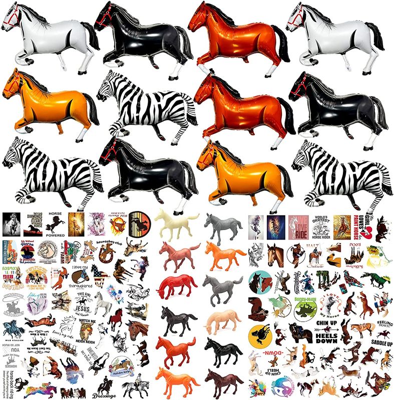 Photo 1 of 124 Pcs 32 Inches Large Horse Balloon Aluminum Foil Horse Themed Party Decorations Funny Pony Stickers Realistic Horse Figurines for Birthday Baby Shower Cowboy Mini Animal Western Wild Racing Day
