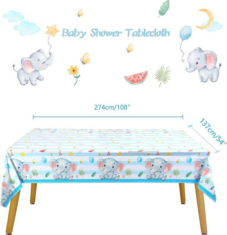 Photo 1 of 3 Pieces Elephant Baby Shower Tablecloths Large Size 108×54 Inch Elephant Table Cover Rectangle Plastic Table Decors Party Decorations Supplies…
