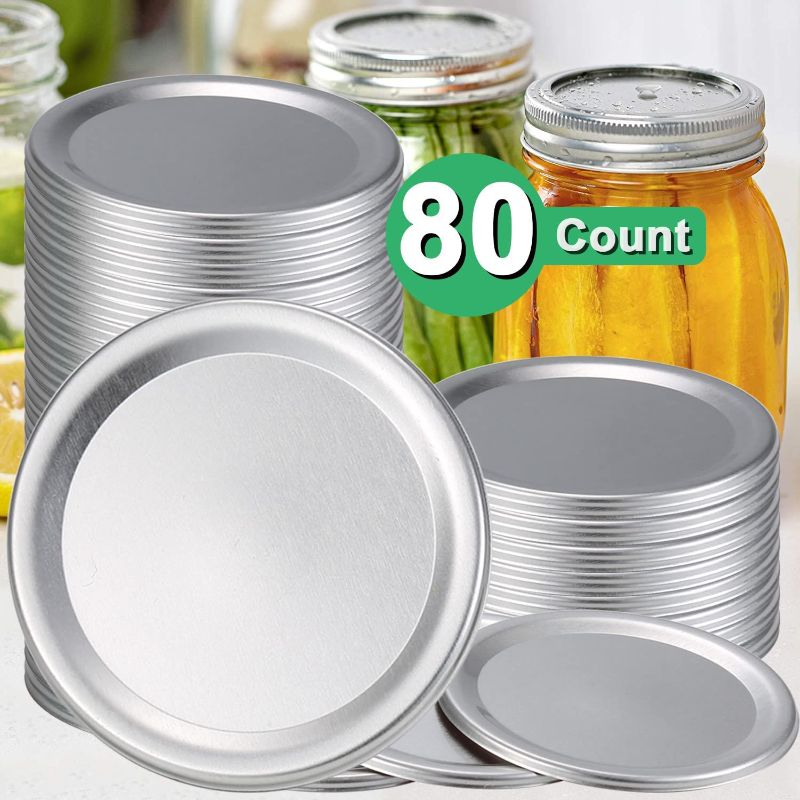 Photo 2 of 80-Count Canning Lids Wide Mouth Canning Jar Flats for Ball Kerr Jars Ewadoo Split-Type Metal Mason Jar Lid for Canning-Food-Grade Material-100% Fit & Airtight for Large Mouth Jars(Not Include Rings)
