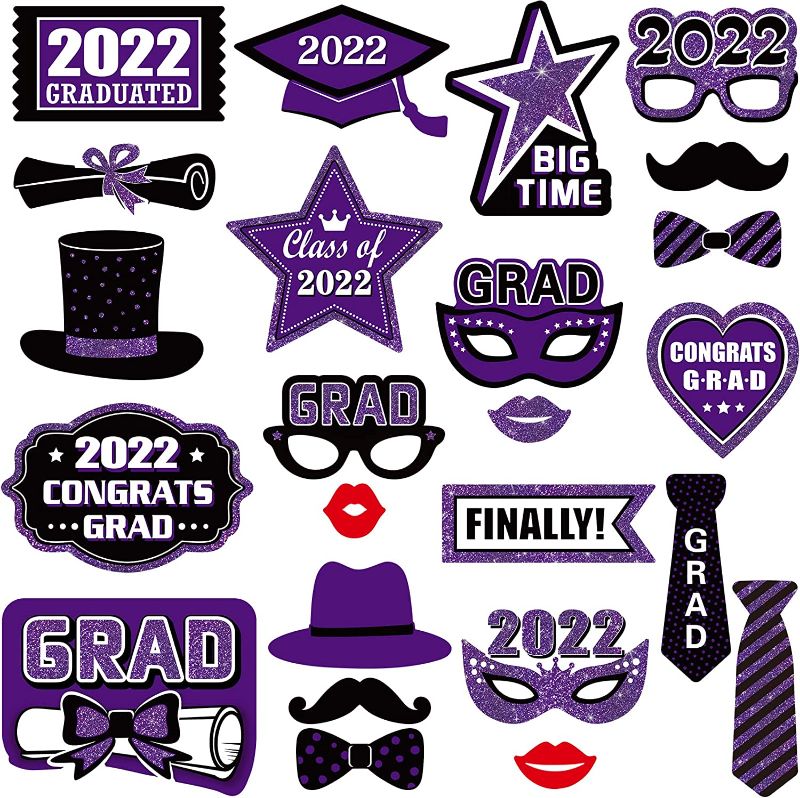 Photo 1 of 24 Pieces Class of 2022 Graduation Party Photo Booth Props Kit, Graduation Party Decorations for Grad Party Favors Supplies (Purple)
