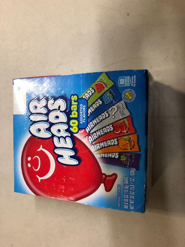 Photo 1 of Airheads Candy Bars, Variety Bulk Box, Chewy Full Size Fruit Taffy, Gifts, Holiday, Parties, Concessions, Pantry, Non Melting, Party, 60 Individually Wrapped Full Size Bars 60 Count (Pack of 1) Exp--08/2024