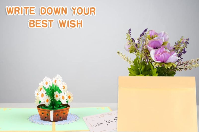 Photo 2 of 2022 Yesrabittes 3D Pop Up Daisy Greeting Cards Gift With Envelope Flower Gifts Card for Birthday Graduation Thank Teacher Wedding Anniversary Women Friend Couples Her From Student Daughter Son ( 5 PACK )
