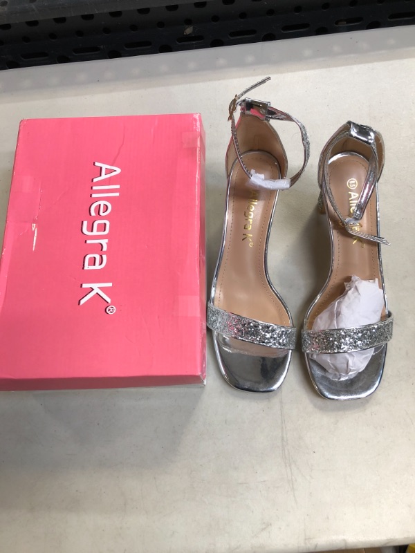 Photo 1 of Allegra K Women's Ankle Strap Heel Silver Glitter Sandals Size 8.5