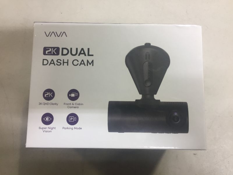Photo 2 of VAVA VD009 Dual Dash Cam, 2K Front 1080p Cabin 30fps Car Camera, Sony Sensor, Infrared Night Vision, App Control & 2" LCD Display, Parking Mode, Built-in GPS for Uber & Lyft, Bluetooth Snapshot Remote(BRAND NEW FACTORY SEALED )