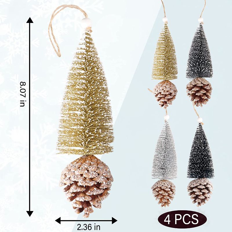 Photo 2 of 4Pcs Artificial Mini Christmas Trees Cinnamon Pine Cones Upgrade Sisal Trees with Christmas Pine Cones Decor Winter Crafts Ornaments Green Farmhouse Ornaments Hanging Christmas Decorations Outdoor
