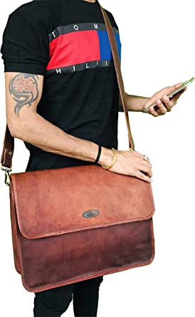 Photo 1 of 16 Inch Brown Vintage Leather Laptop Messenger Bag for Mens Leather Computer Shoulder Briefcase Bags briefcases for Men 's and Women's
