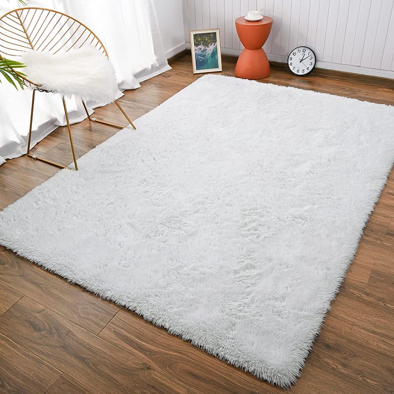 Photo 1 of Andecor Soft Fluffy Bedroom Rugs - 4 x 6 Feet Indoor Shaggy Plush Area Rug for Boys Girls Kids Baby College Dorm Living Room Home Decor Floor Carpet, White