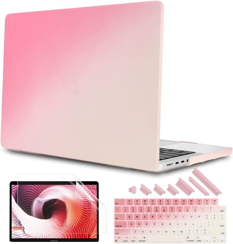 Photo 1 of TWOLSKOO Case for MacBook Pro 16 inch 2021 Release A2485, Hard Shell Case & Keyboard Cover & Screen Protector & Dust Plug Compatible with New MacBook Pro 16.2 inch M1 Pro/Max, Gradient Pink