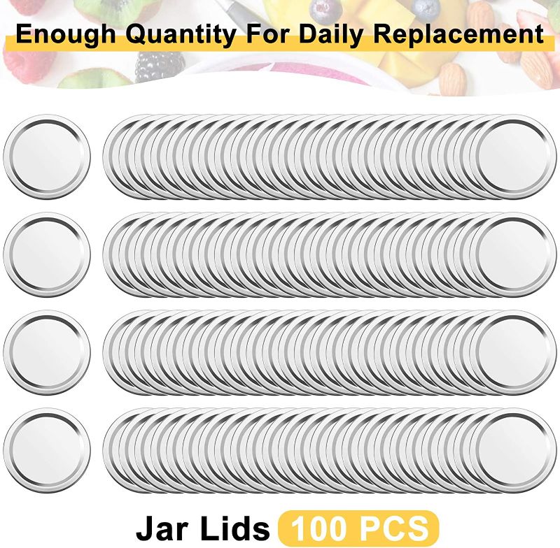 Photo 1 of 100 Pieces Mason Canning Lid Jar Split-Type Lids with Silicone Seals Rings Compatible with Mason Jar Can Reusable Leakproof Lids Storage Solid Caps Flat Sealing Caps
