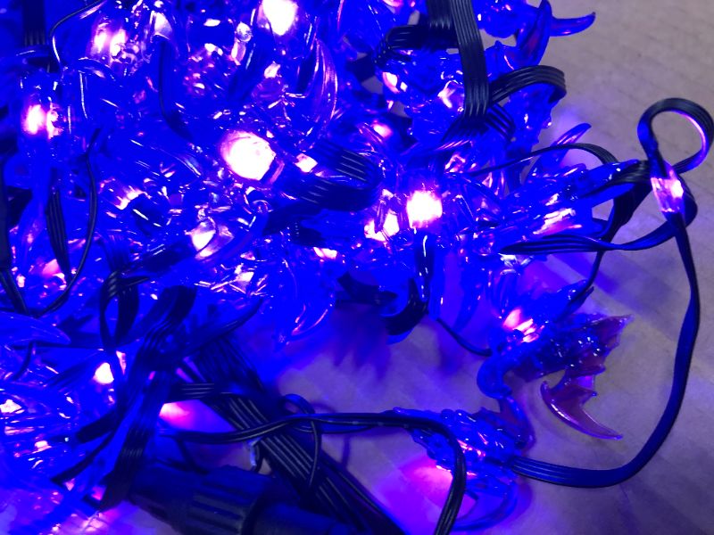 Photo 3 of 70 LED Halloween String Lights with Bats Plug in, 32Ft Purple Indoor Outdoor Halloween Light Decor, 8 Modes Twinkle Bats Lights for Party, House, Garden Halloween Decoration
