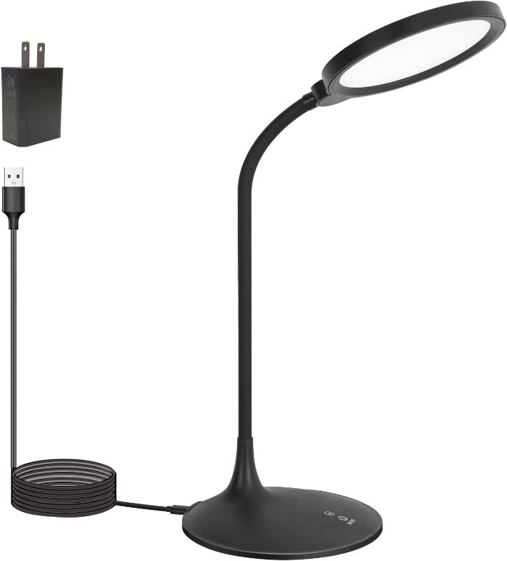 Photo 1 of LED Desk Lamp for Home Office, Eye-Caring Table Lamp, 3 Color Modes with 10 Brightness Levels, Dimmable Lamp with Adapter, Touch-Sensitive Control, 360°Adjustable Gooseneck, 3500-5500K 10W. (Black)
