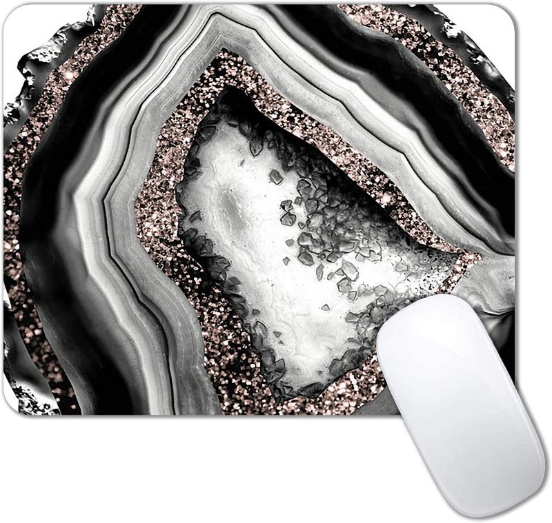 Photo 1 of IMAYONDIA Square Mouse Pad, Black and White Agate Mouse Pad Mat, Grey Gold Marble Mouse Pad with Custom Design, Non-Slip Rubber Base Mousepad, 9.5 x 7.9 Inch