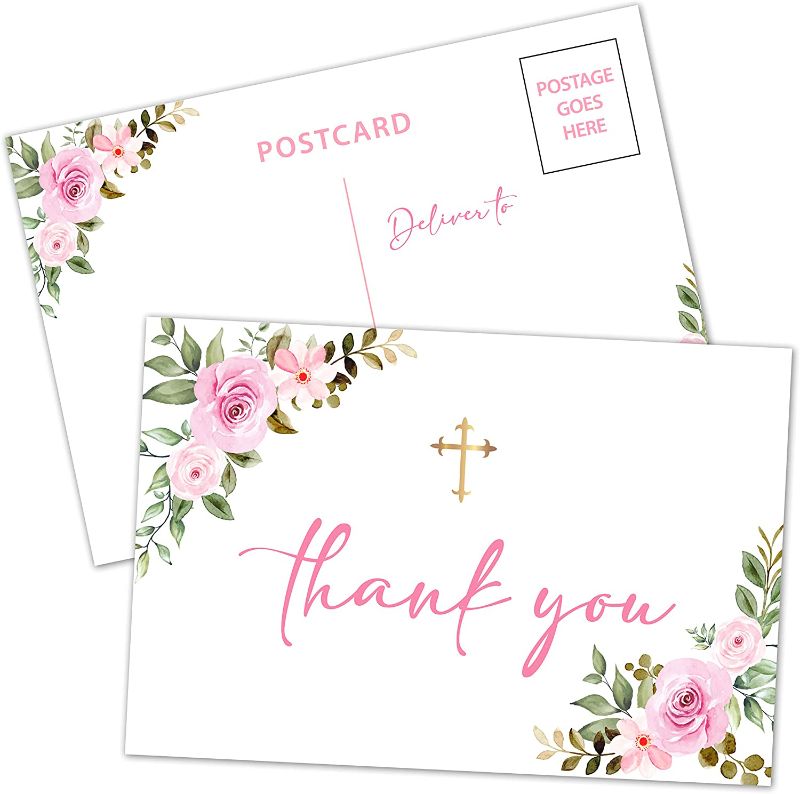 Photo 1 of Blush Pink Floral Baptism Thank You Post Cards - 25 Cards - Baptism Card Religious Christening Confirmation Holy Communion Thank You Cards (B01)
2 PACK 