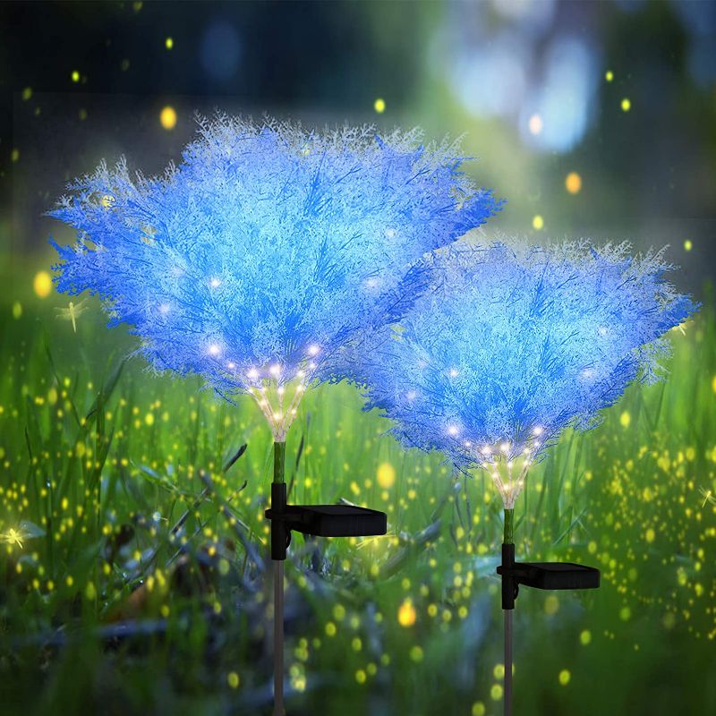 Photo 1 of Solar Garden Lights Outdoor Decorative, Solar Flowers, 2 Pack Garden Lights Solar Powered IP65 Waterproof Solar Stake Lights Decorative Garden Decor for Patio Garden Pathway-Blue
