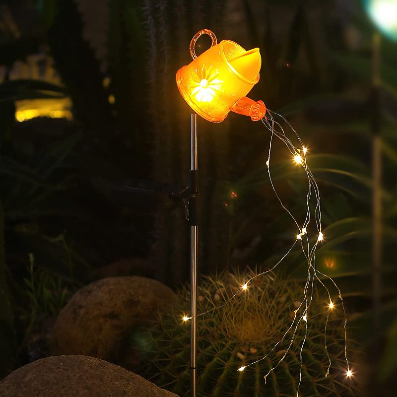 Photo 1 of 2 Pack Solar Watering Can w/Fairy Lights?Solar Garden Stake Waterproof LED Garden Lights,for Patio Yard Walkway Pathway Lawn Decorations? 2color- (Orange)
