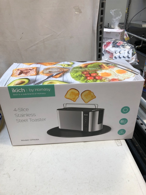 Photo 1 of IKICH Toaster 2 Long Slot, Toaster 4 Slice Stainless Steel, Warming Rack, 6 Browning Settings, Defrost/Reheat/Cancel, Removable Crumb Tray, 1300W