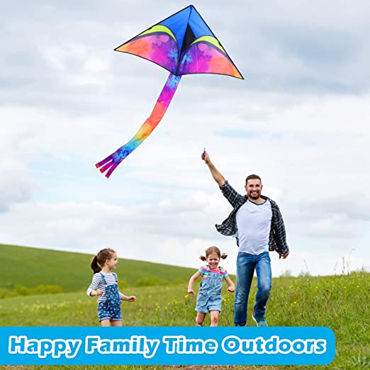 Photo 2 of Anpro Large Delta Kite for Kids Adults - 56 inch Wide and 84 Inch Long– 100 ft String Kites Easy to Fly, Assemble, Launch for Beginners, with Colorful Colors Tail - Factory Seal