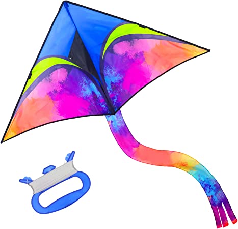 Photo 1 of Anpro Large Delta Kite for Kids Adults - 56 inch Wide and 84 Inch Long– 100 ft String Kites Easy to Fly, Assemble, Launch for Beginners, with Colorful Colors Tail - Factory Seal