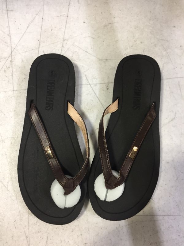 Photo 2 of DREAM PAIRS Women Flip Flops Fashion Cushion Sandals Soft Leather Thong Flat Summer Beach Vacation Anti Slip Shoes Brown Size 7M US SDFF2203W