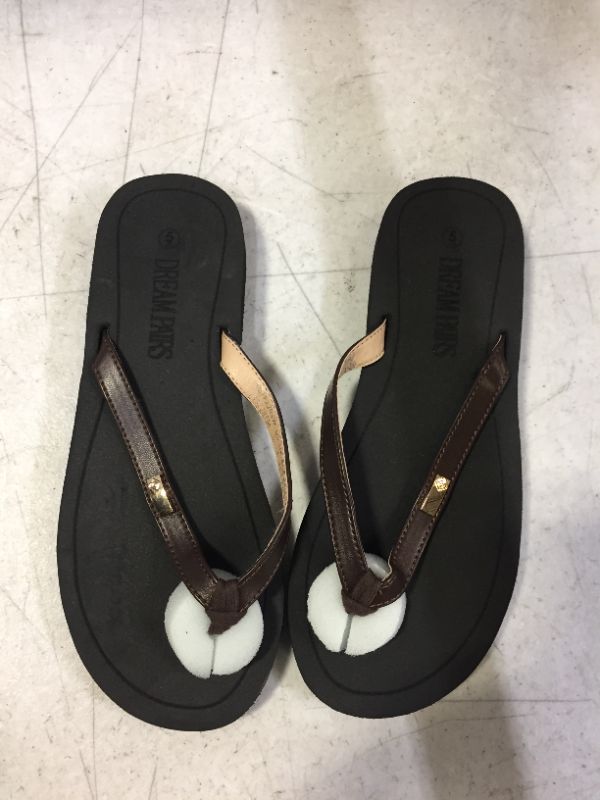 Photo 2 of DREAM PAIRS Women Flip Flops Fashion Cushion Sandals Soft Leather Thong Flat Summer Beach Vacation Anti Slip Shoes Brown Size 8M US SDFF2203W