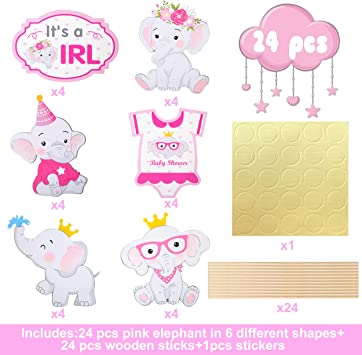 Photo 1 of 24pcs Elephant Baby Shower Decoration for Girl Pink Elephant Theme Table Topper Centerpieces for Baby Girl Baby Shower Birthday Party Supplies