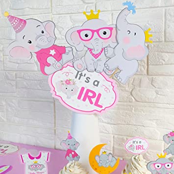 Photo 1 of 24pcs Elephant Baby Shower Decoration for Girl Pink Elephant Theme Table Topper Centerpieces for Baby Girl Baby Shower Birthday Party Supplies