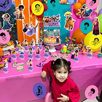 Photo 2 of Encanto Party Supplies Set,  Include Happy Birthday Banner, Cake Topper, Hanging Swirls and Cupcake Toppers, Balloons, for Kids encanto Birthday party Decorations