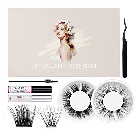 Photo 1 of DIY Eyelash Extension, CALAILIS Individual Clusters Lashes Kit, DIY Eyelash Extension Kit at Home Natural Look, with 2 Glue, Brush, Tweezers for Home Eyelash Extension?ZW01?- Factory SEal