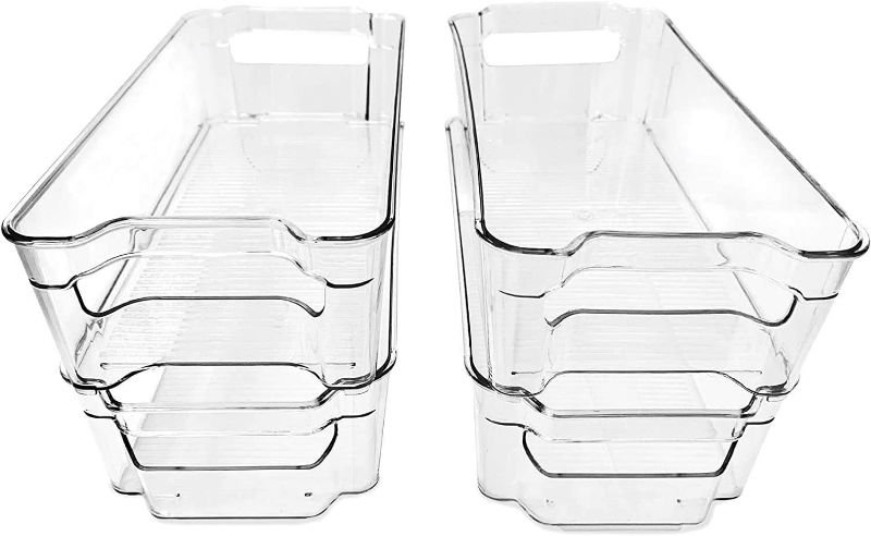 Photo 1 of (4 Pack) Pantry and Refrigerator Organizer Bins for Kitchen and Cabinet Storage | Stackable Food Bins with Handles | BPA FREE Fridge and Freezer Containers | Clear
