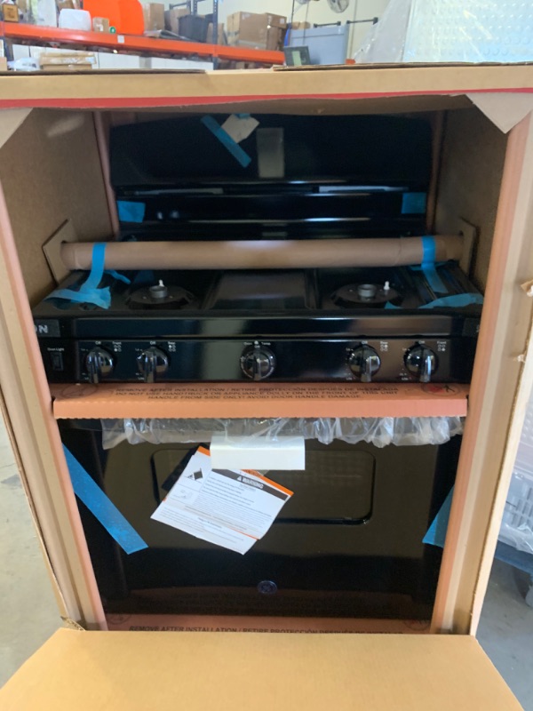 Photo 3 of GE  30-in 5 Burners 5-cu ft Freestanding Gas Range (Black on BLack), Factory Sealed Opened for Inspection, Item is New