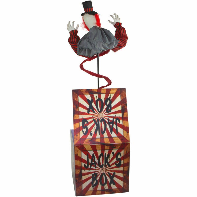 Photo 1 of 69 in. Jack the Animated Clown in a Box, Indoor or Covered Outdoor Halloween Decoration, Battery Operated
