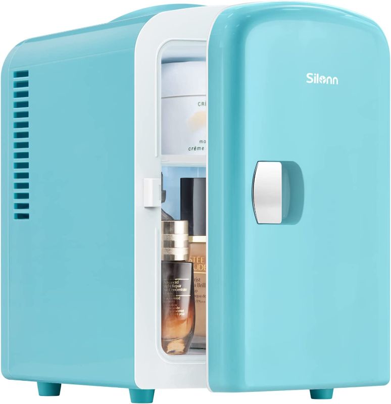 Photo 1 of Family Choice Award Winners-Silonn Mini Fridge, Portable Skin Care Fridge, 4 L/6 Can Cooler and Warmer Small Refrigerator with Eco Friendly for Home, Office and Car, Compact Refrigerator and Teal

