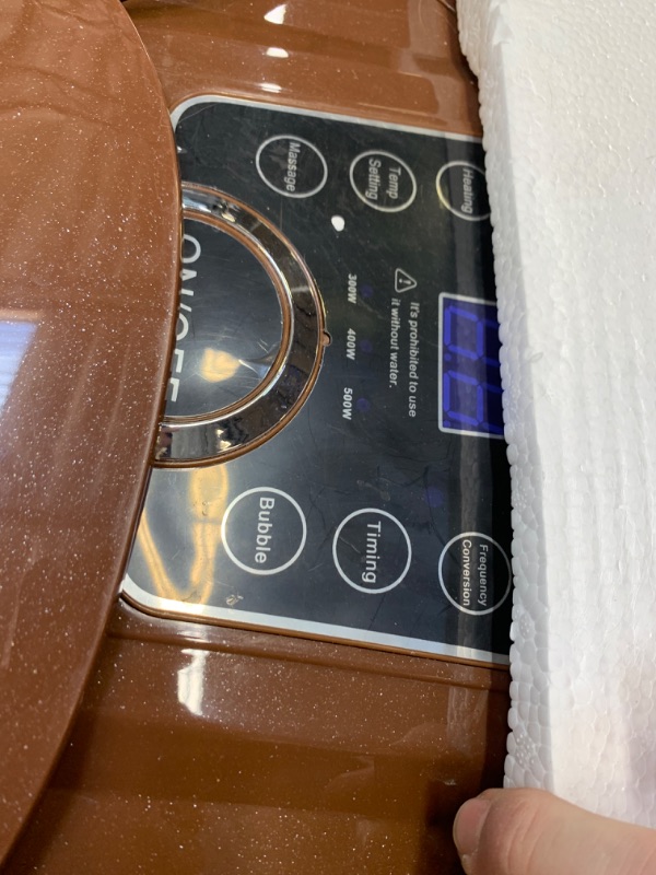 Photo 5 of Foot Spa Bath Massager with Heat,16 Pedicure Spa Motorized Shiatsu Roller Massage Feet, Frequency Conversion, O2 Bubbles, Adjustable Time & Temperature,LED Display Brown, Box Packaging Damaged, Moderate Use, Scratches and Scuffs on item, Missing Parts
