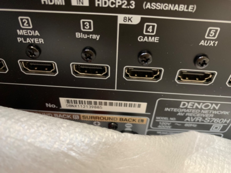 Photo 7 of Denon AVR-S760H 7.2 Ch AVR - 75 W/Ch (2021 Model), Advanced 8K Upscaling, Dolby Atmos Height Virtualization, DTS Virtual:X & More, Wireless Streaming, Built-in HEOS, Amazon Alexa Voice Control, Box Packaging Damaged, Minor Use
