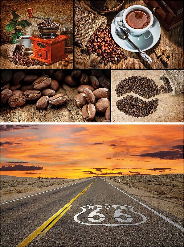 Photo 1 of 2 PACK BUNDLE- GREAT ART Set of 2 XXL Posters – Coffee & Route 66 – Collage Bean Mill Brown Tones Sunset Road Highway Desert Country Picture Photo Wallpaper Decoration (140 x 100cm)
