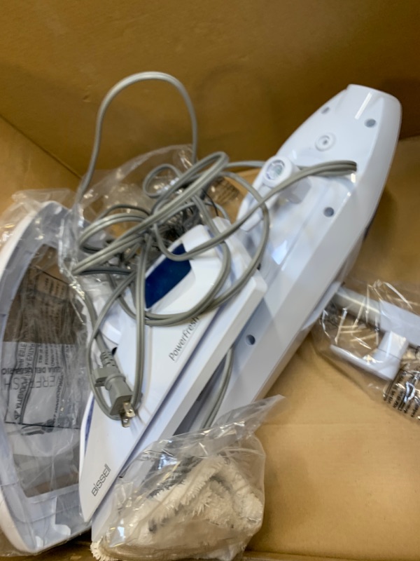 Photo 2 of Bissell Power Fresh Steam Mop with Natural Sanitization, Floor Steamer, Tile Cleaner, and Hard Wood Floor Cleaner with Flip-Down Easy Scrubber, 1940A, Box Packaging Damaged, Moderate Use, Missing Accessories, Did not Turn on, Selling for Parts

