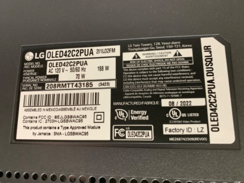 Photo 1 of LG C2 Series 42-Inch Class OLED evo Gallery Edition Smart TV OLED42C2PUA, 2022 - AI-Powered 4K TV, Alexa Built-in, Box Packaging Damaged, Item is New

