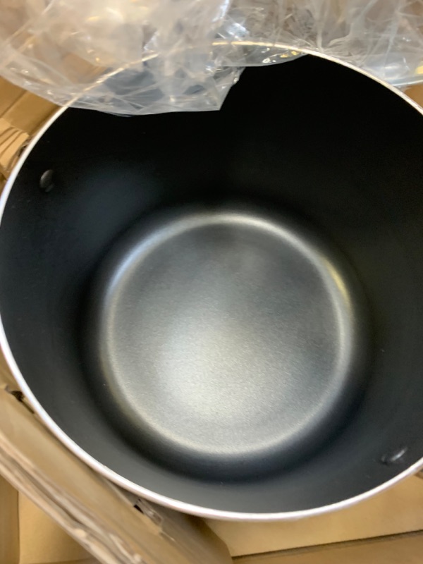 Photo 2 of 10.5 qt. Hard-Anodized Aluminum Nonstick Stock Pot in Black with Glass Lid, Box Packaging Damaged, Minor Use
