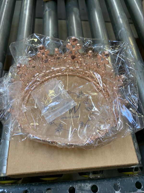 Photo 3 of AW BRIDAL Queen Crown for Women - Crystal Tiara Crown Headband for Birthday Wedding Quinceanera Halloween Pageant Hair Accessories, Rose Gold - Pink
