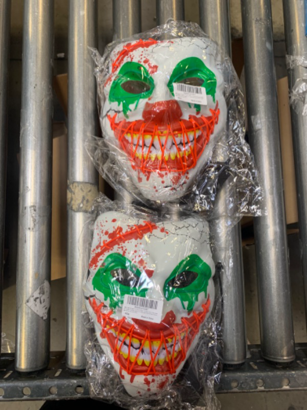 Photo 2 of 2 Pack Bundle - Halloween LED Clown Mask for Aldults & Kid,EL Wire Scary Purge Mask for Cosplay Costume Party,Light up for Halloween Party.
