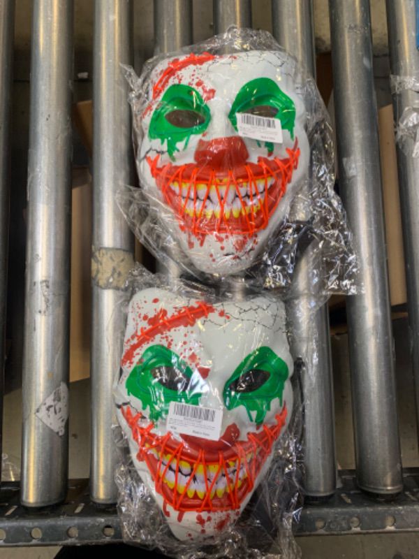 Photo 1 of 2 Pack Bundle - Halloween LED Clown Mask for Aldults & Kid,EL Wire Scary Purge Mask for Cosplay Costume Party,Light up for Halloween Party.
