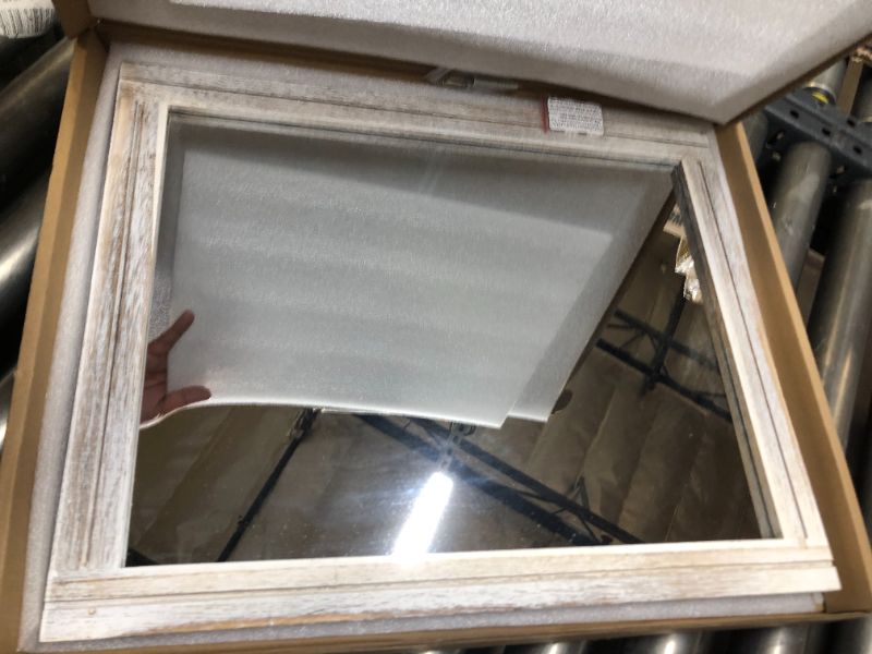 Photo 1 of AAZZKANG Wall Mirror 20"x16" with Wood Frame Rectangle Rustic Mirror Decorative Farmhouse Bedroom Bathroom Mirrors for Wall Home Decor 20x16 Inch A-rustic White